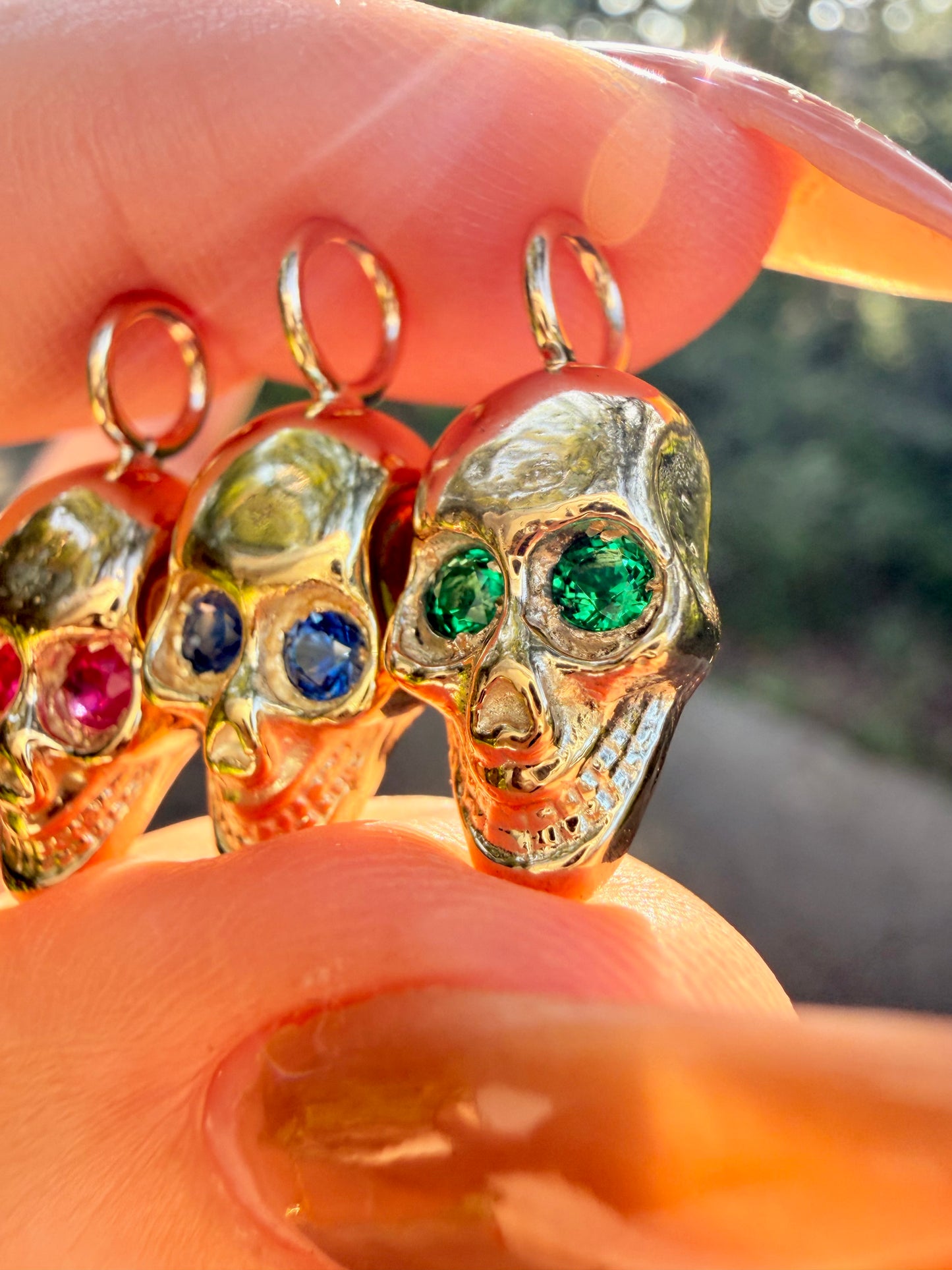 Yellow 14K smiley gemstone skull charm
