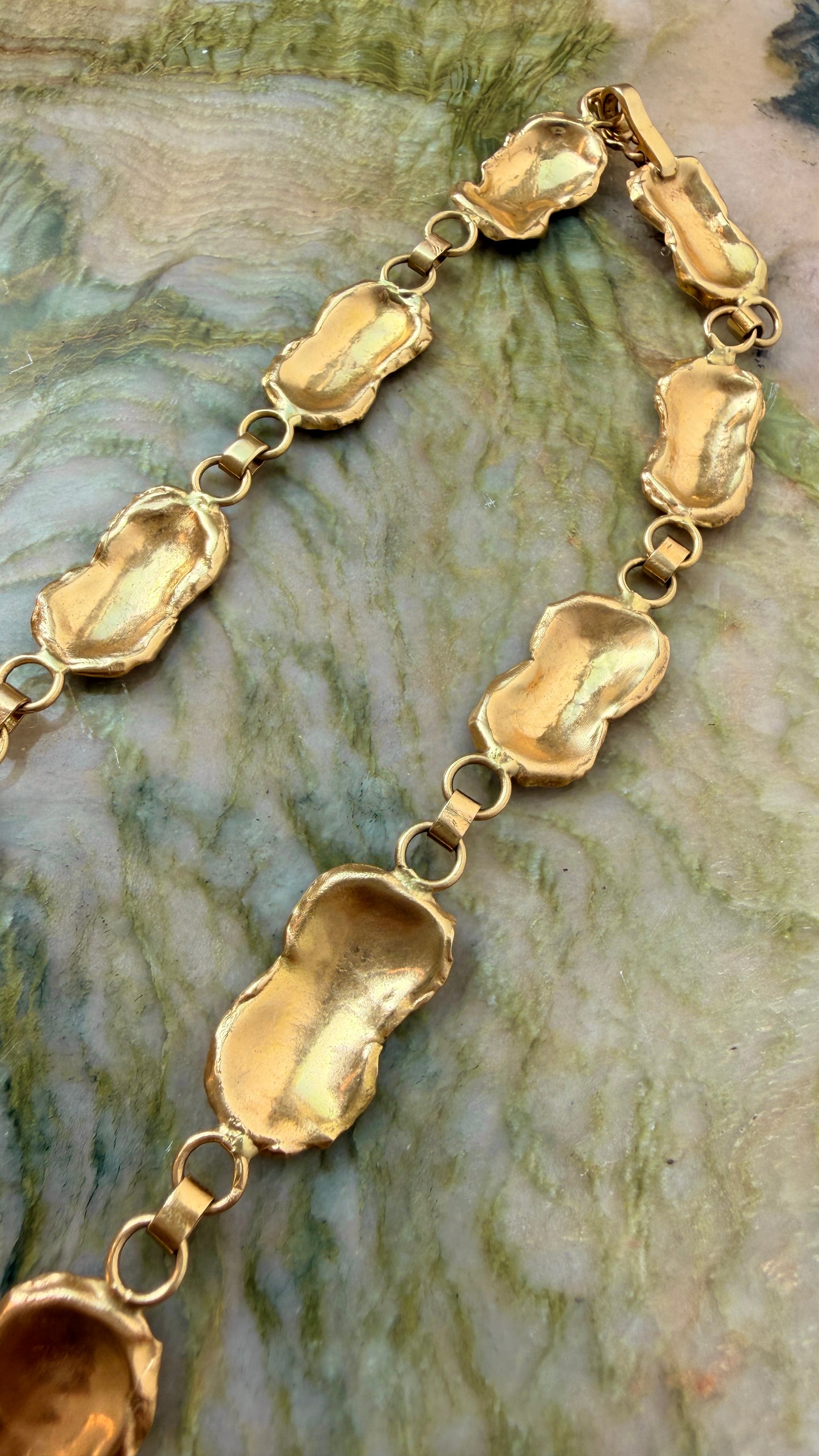 Vintage yellow 18K organic reversible petal chain, 16.5 inch
