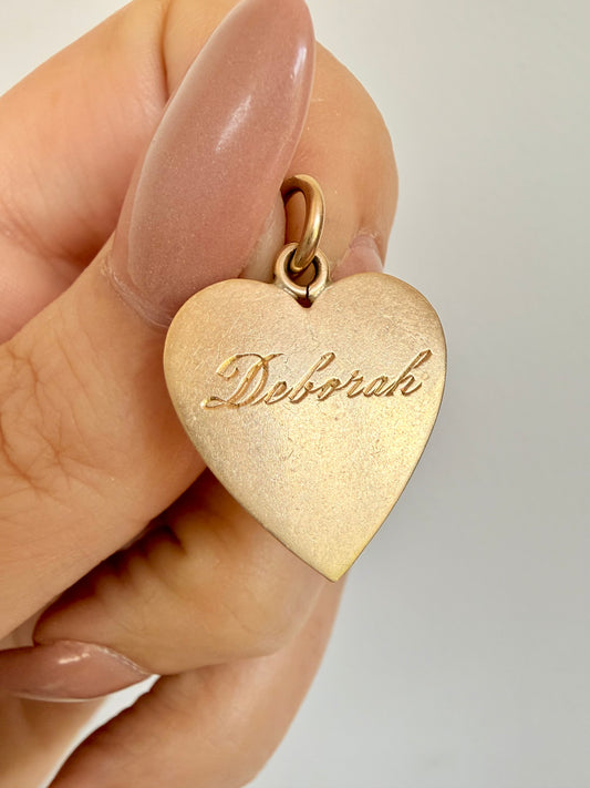 Vintage yellow 14K gold hand engraved name pendants