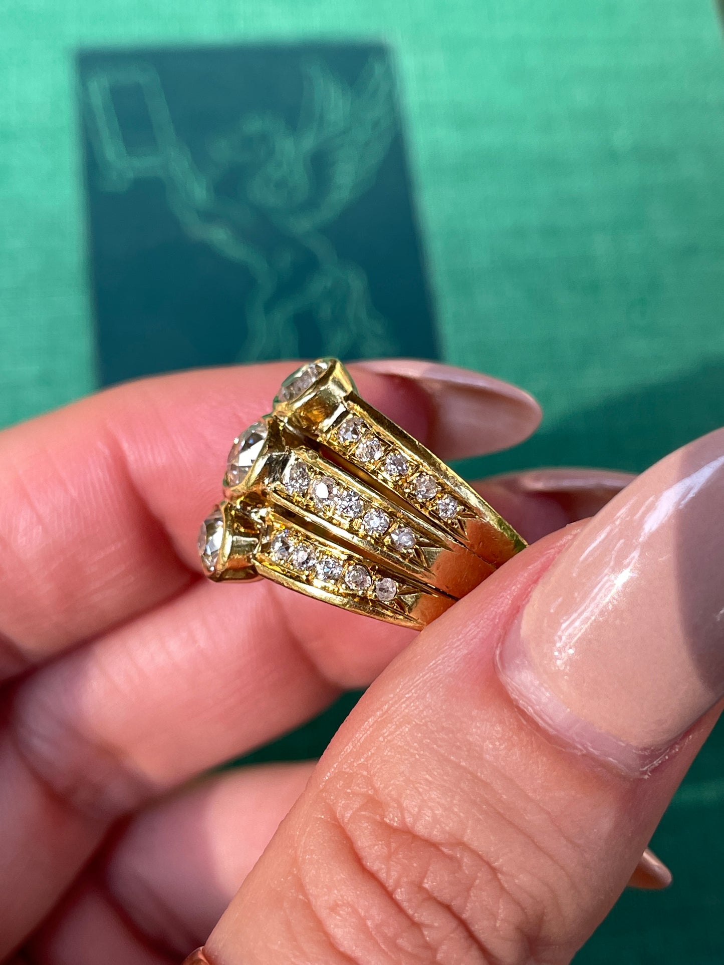 Antique yellow 18K approx 1.8 ctw old mine cut diamond statement ring, size 7