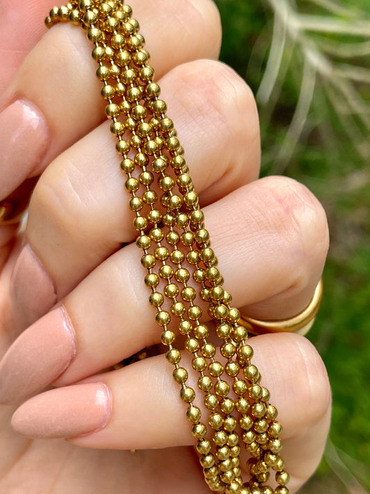 Vintage yellow 18K multi strand ball chain bracelet, 7 and 1/8 inch