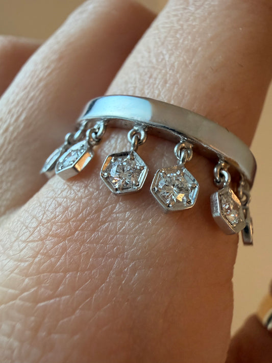 Vintage white 18K gold Piaget designer .35 ctw diamond charm ring, size 7.75