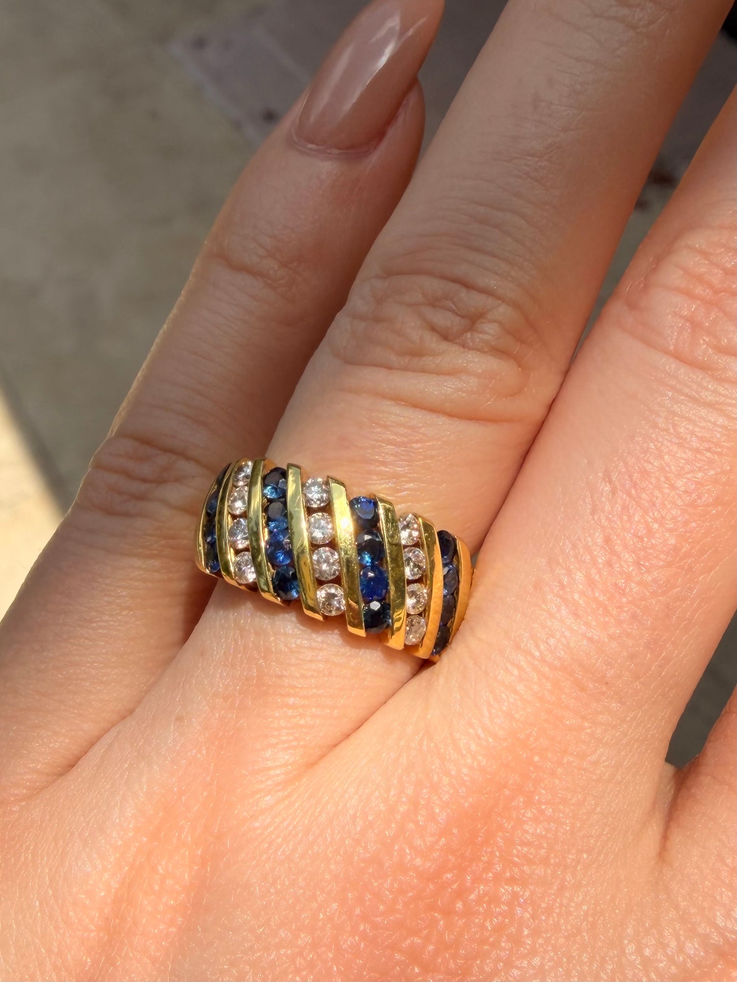 Vintage yellow 14K approx .64ctw sapphire and .36ctw diamond wide band