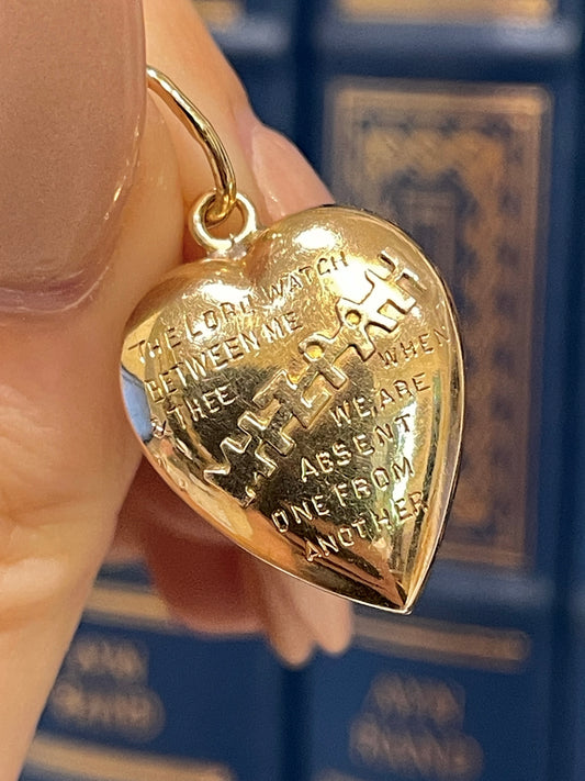 [PRIVATE] Antique 9K Mizpah puffy heart charm