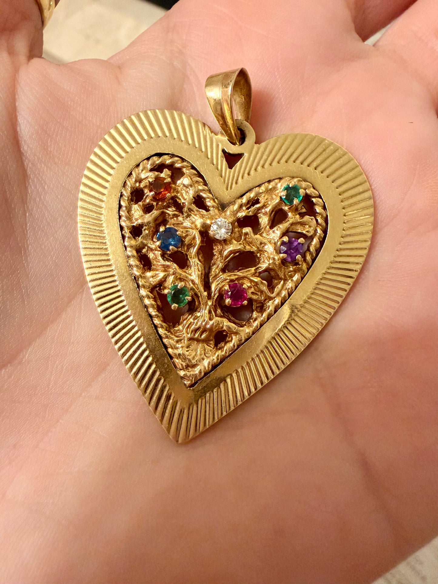 Vintage 14K tree of life “dearest” heart acrostic pendant circa 1940s