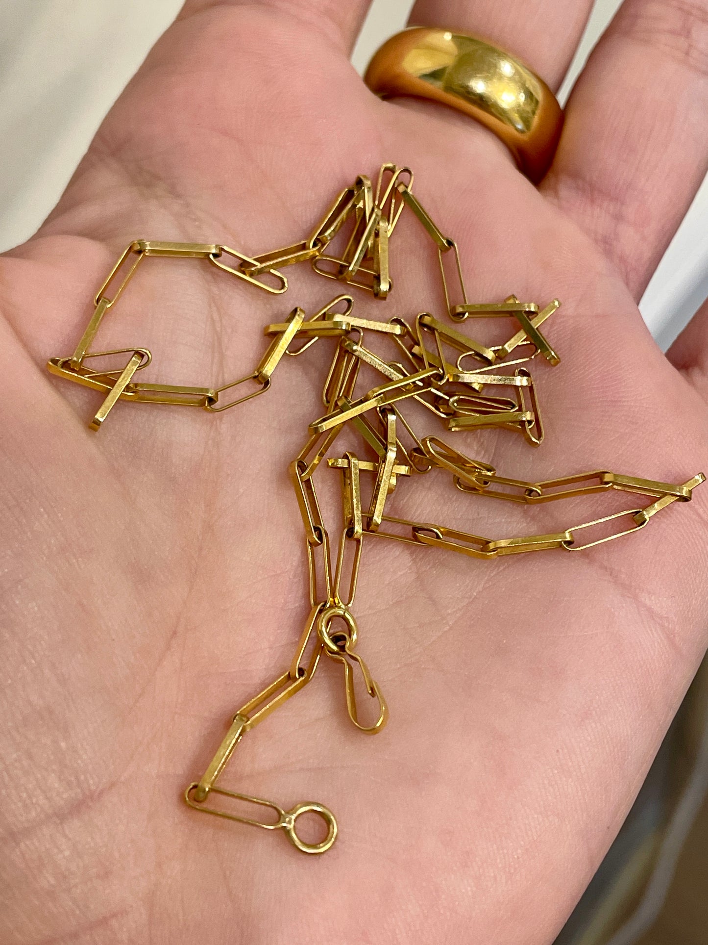 Vintage yellow 19K gold solid paperclip chain, 21.5 inch