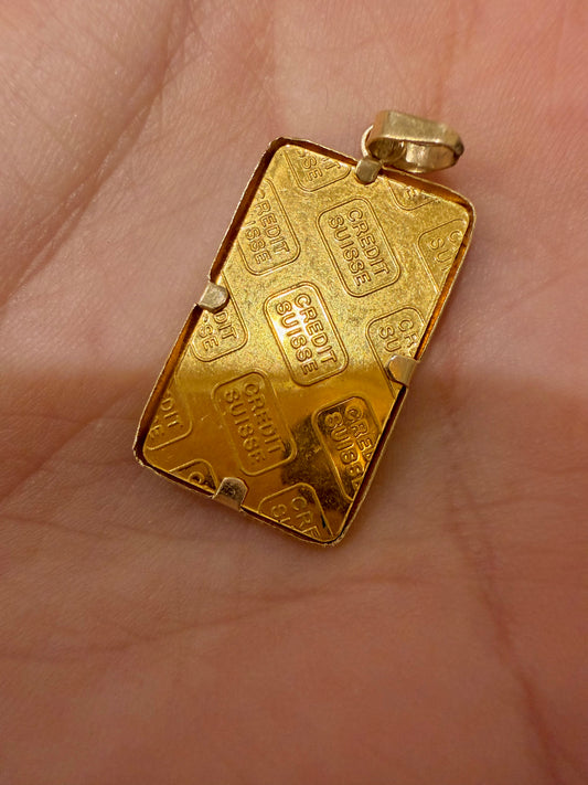 Vintage 2.5 gram pure gold bar in 14K gold frame pendant