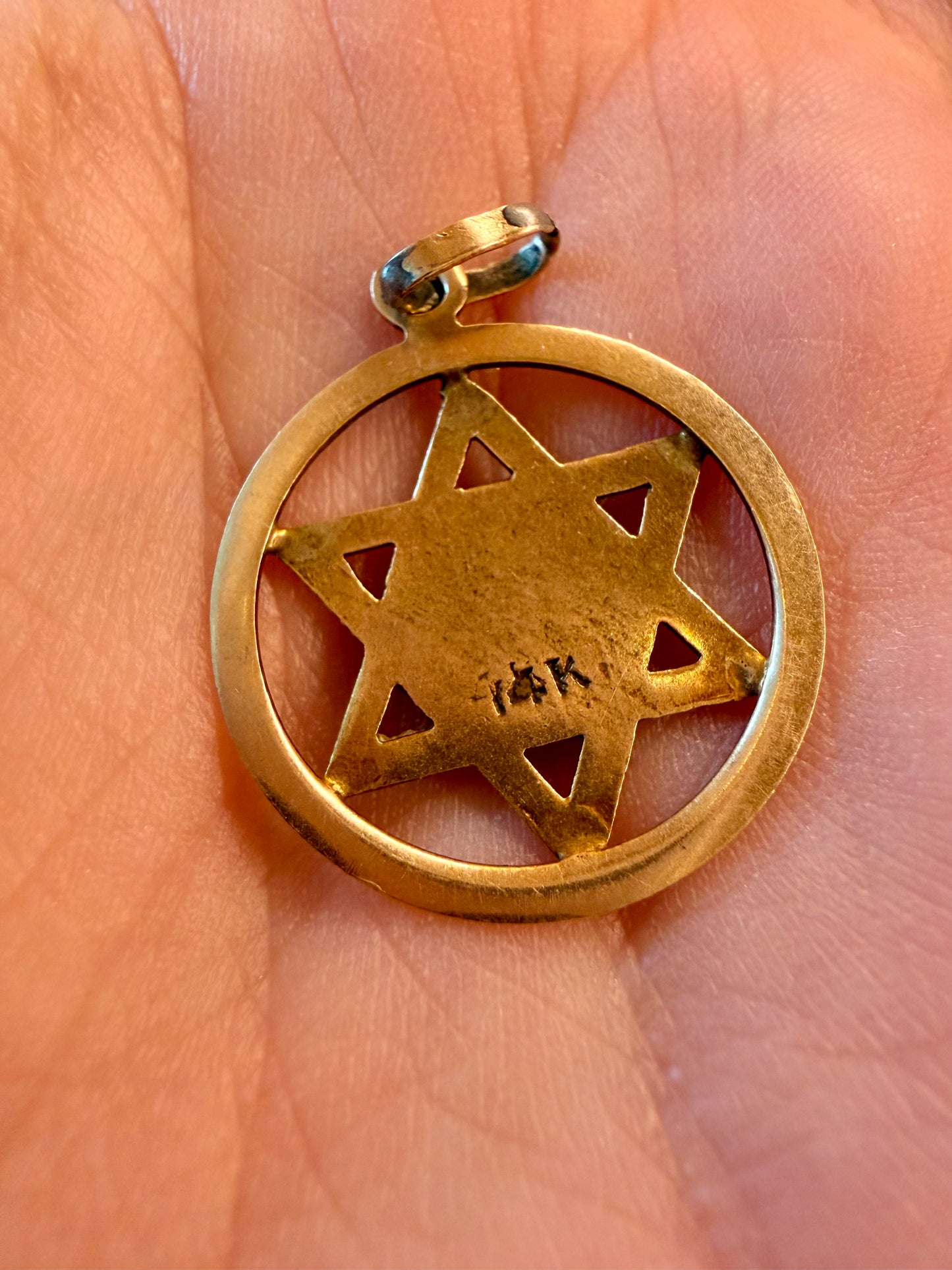 Vintage yellow 14K Star of David turquoise enamel pendant