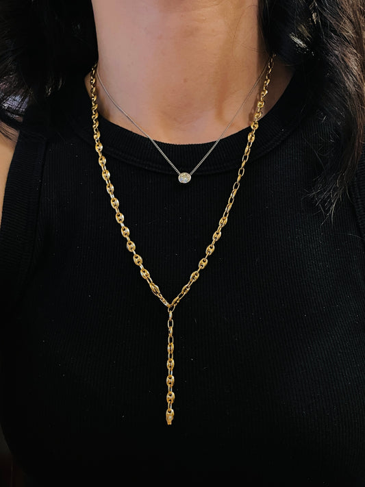 Vintage yellow 14K round mariner link chain, 24 inch