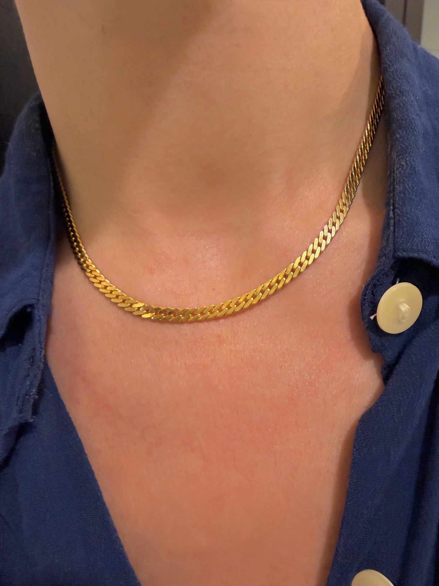 Vintage yellow 14K tight curb link chain, 15 and 3/8 inch
