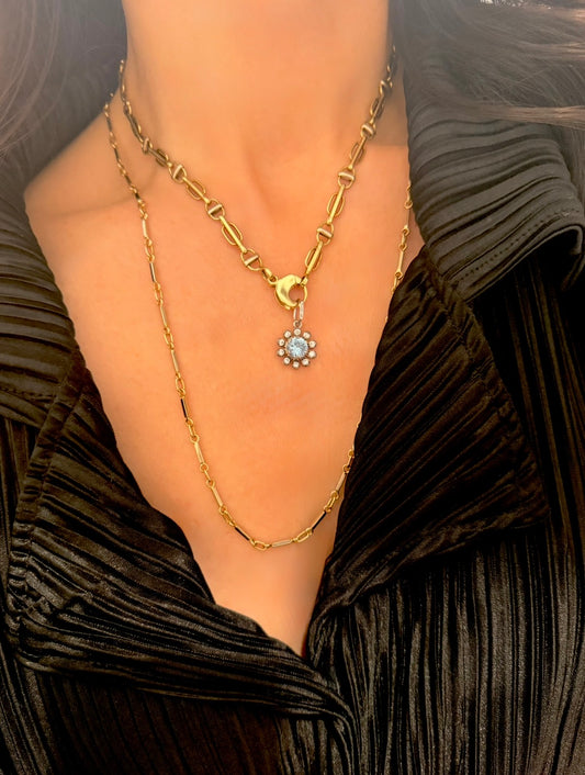 3GOG Natural Aquamarine Garden Party Flower Pendant 14K