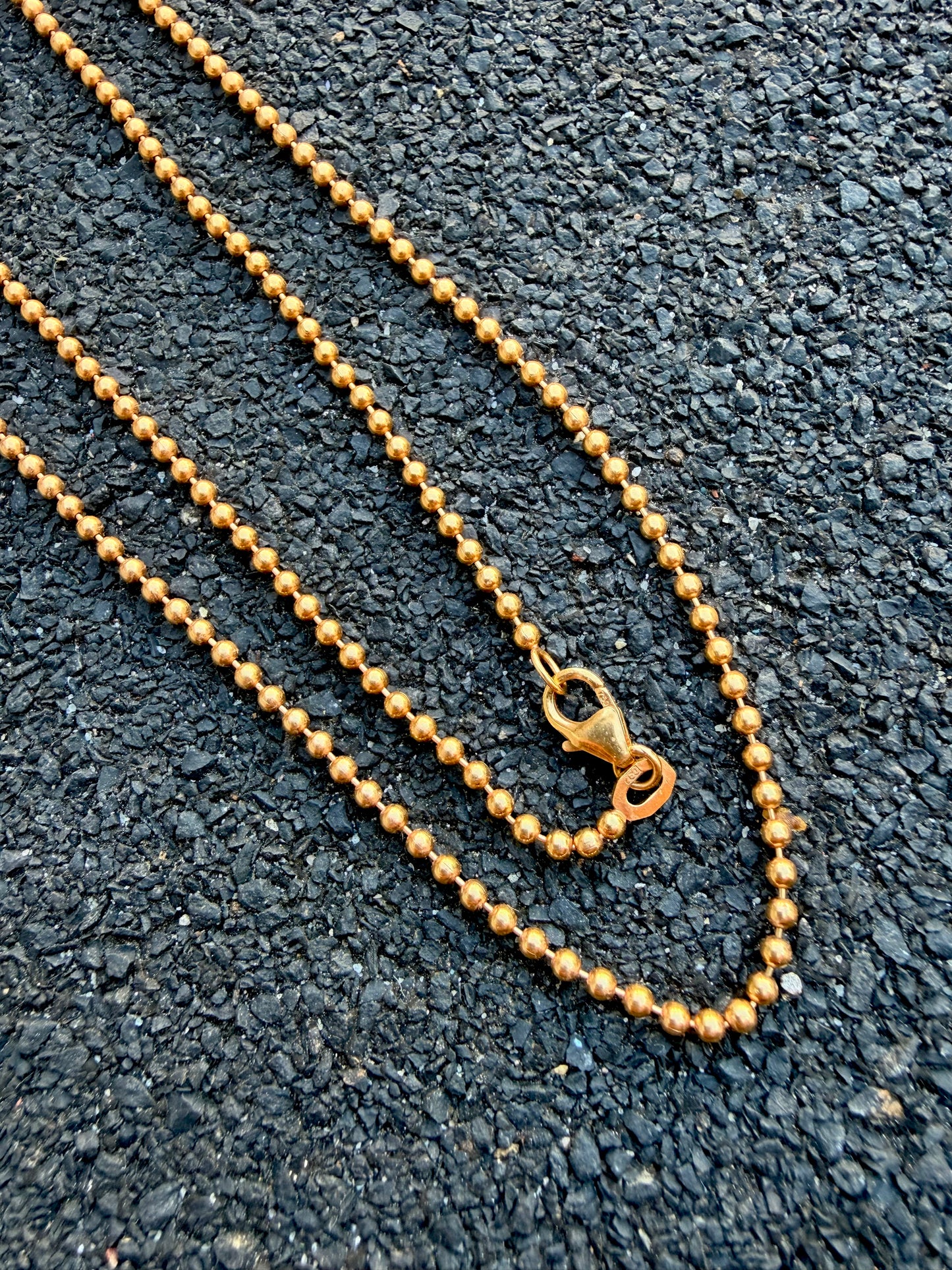 Vintage yellow 18K ball chain, 23.5 inch long