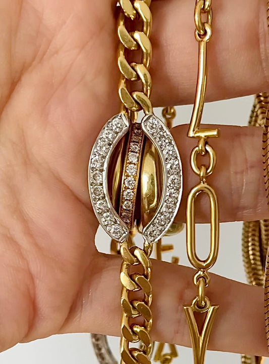 Vintage yellow 18K Chimento Designer 2.3 ctw diamond station curb chain, 35.5 inch