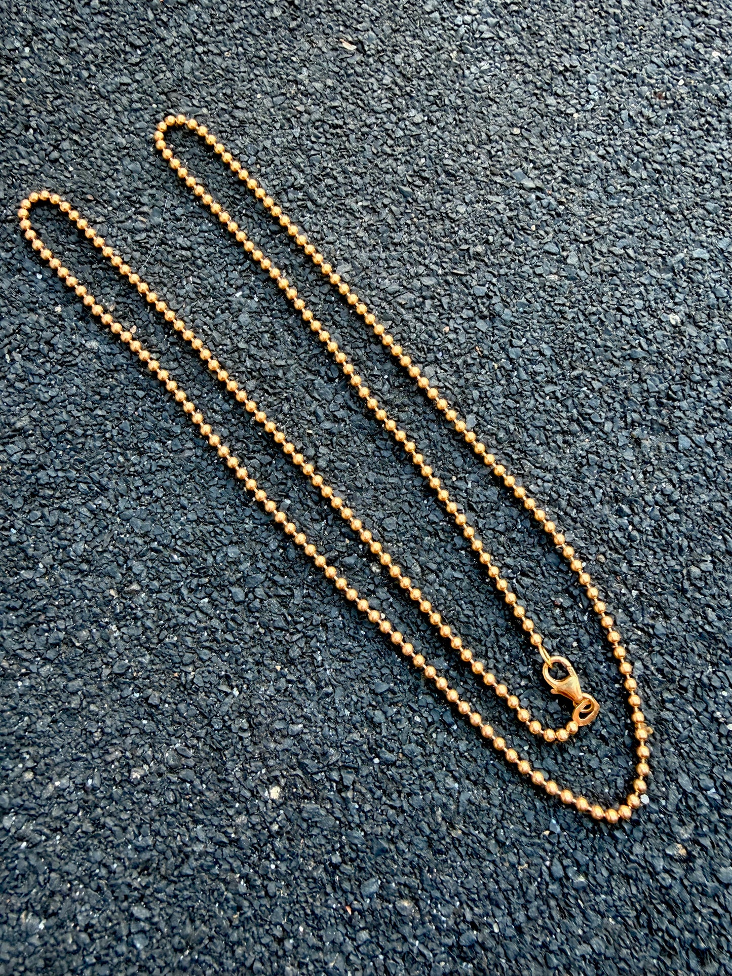 Vintage yellow 18K ball chain, 23.5 inch long