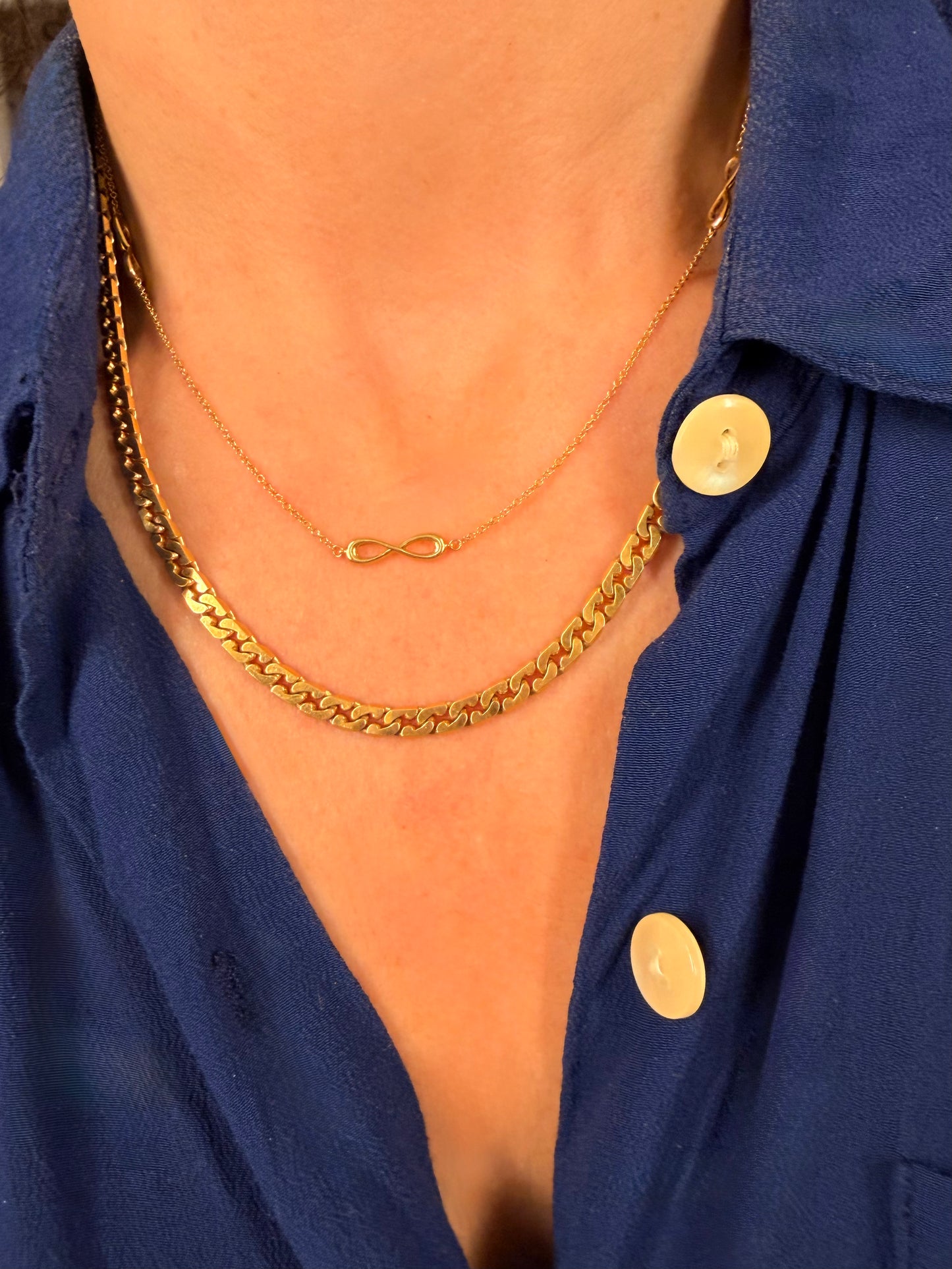 Vintage yellow 14K beard link curb chain with push clasp, 17.75 inch