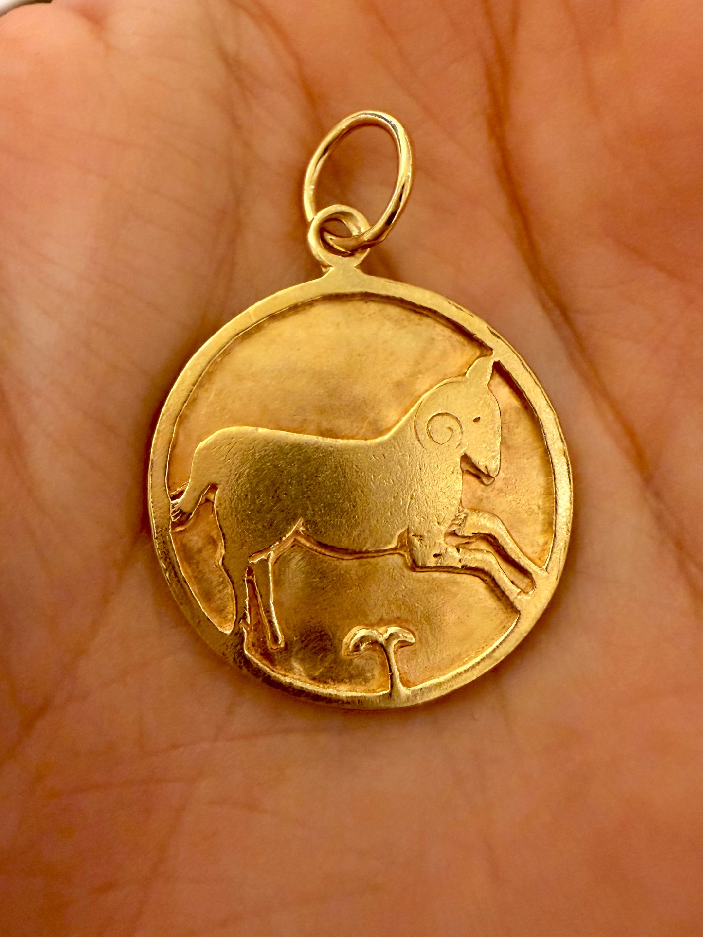 Vintage yellow 14K Aries zodiac pendant