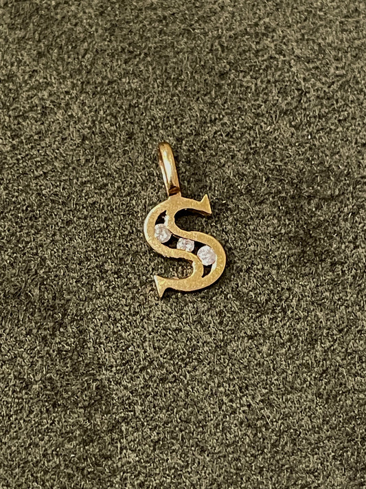 Vintage yellow 14K with .03 ctw diamonds letter S charm