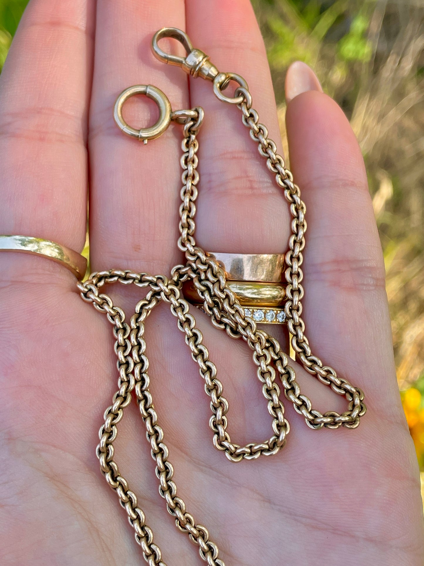 [PRIVATE] Antique rosy yellow 14K round cable link watch chain, 16 inch