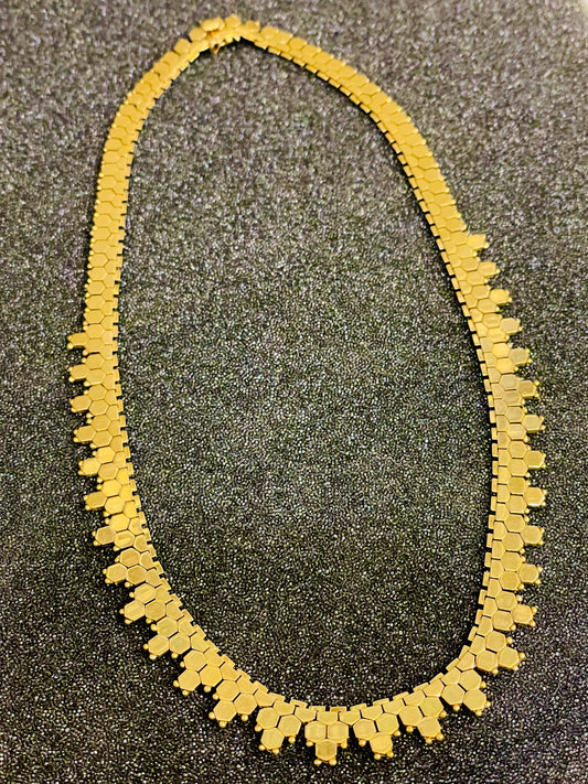 Vintage yellow 18K honeycomb link collar necklace, 16.5 inch