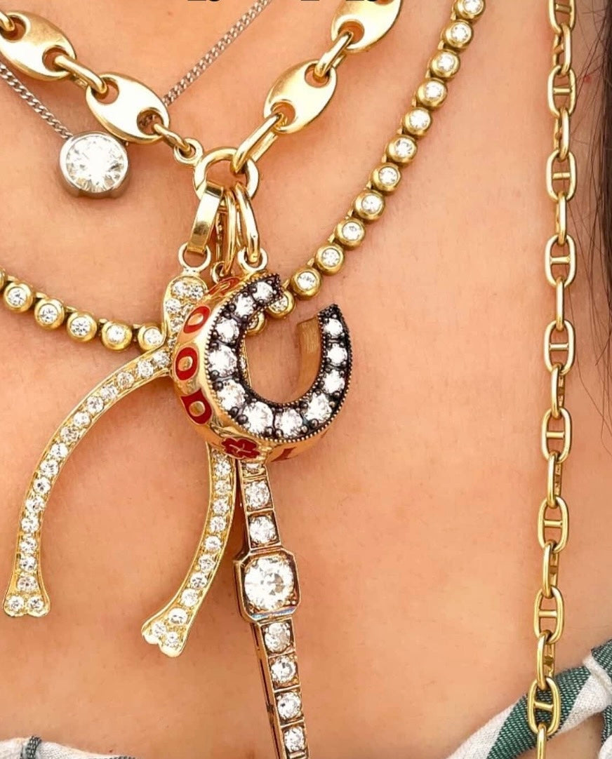 Antique 14K 1.83 ctw old European cut diamond bar pendant