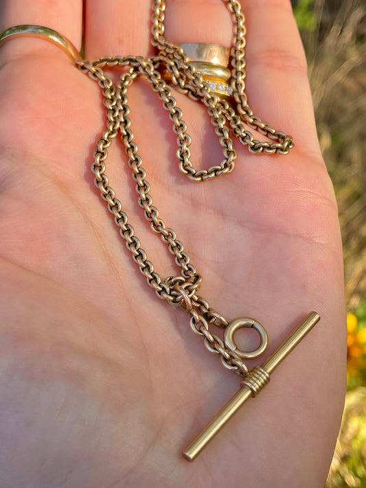 [PRIVATE] Antique rosy yellow 14K round cable link watch chain, 16 inch