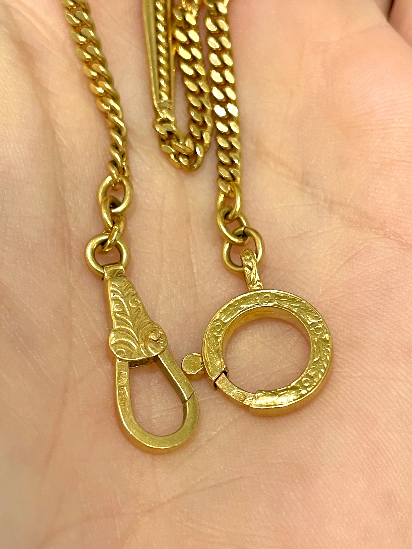 [PRIVATE] Antique yellow 18K gold curb and station link watch chain, 17.25 inch