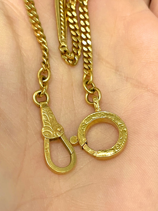 [PRIVATE] Antique yellow 18K gold curb and station link watch chain, 17.25 inch