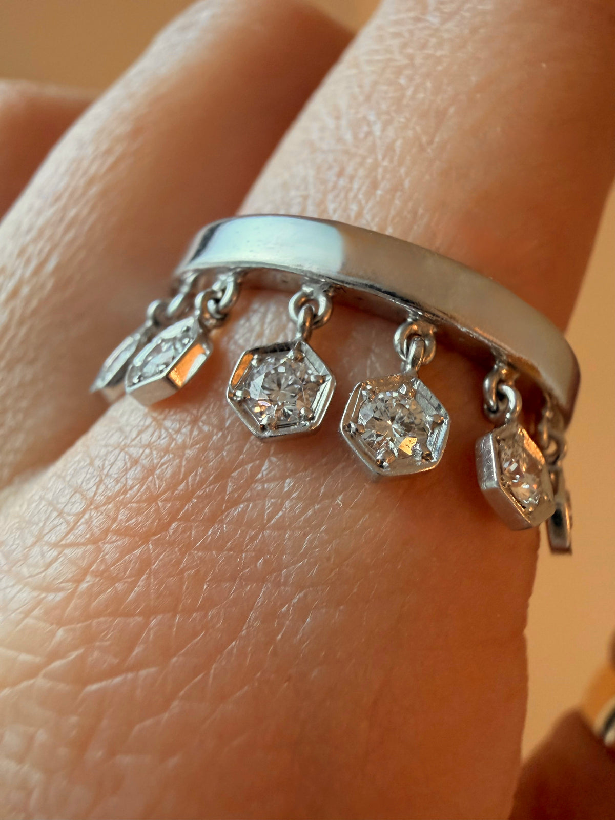 Vintage white 18K gold Piaget designer .35 ctw diamond charm ring, size 7.75