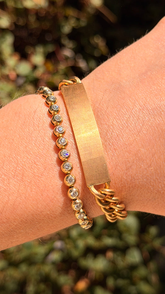 Vintage rosy yellow 18K solid round curb link ID bracelet, 8.25 inch