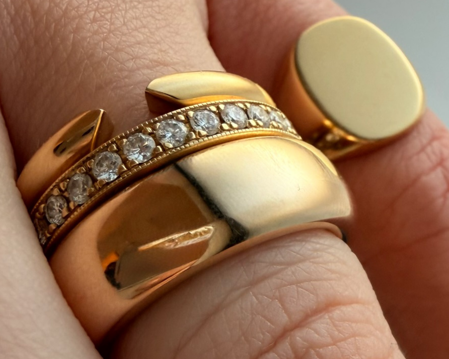 sold gold signet and stacker rings with chibbu gold donut band