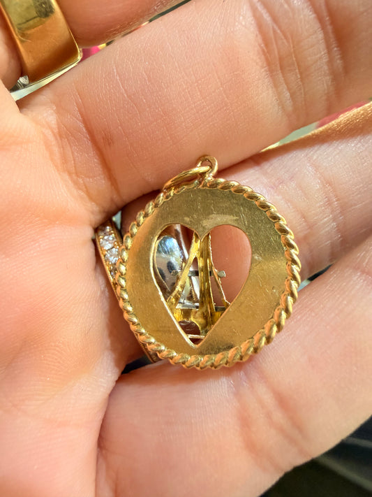 Vintage 18K gold Paris heart charm