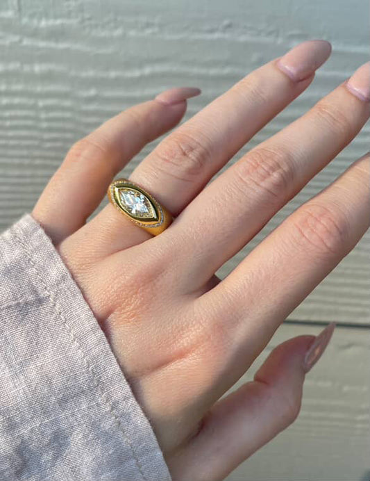 [PRIVATE] Vintage yellow 18K approx 1.65ctw yellow marquise diamond east west ring with Euro shank, size 5.5