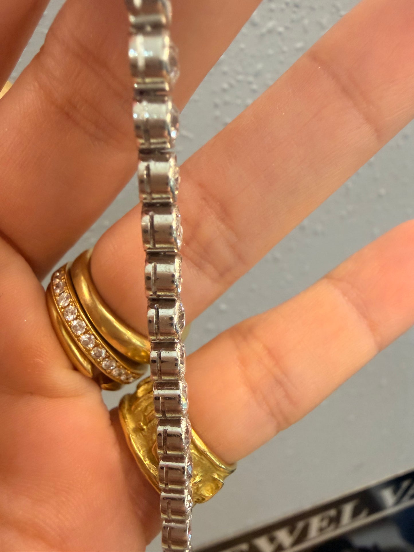 Antique Platinum 9.55ctw Old Mine Cut, Old Euro and Old Cut Diamond and European Cut Diamond bezel set bracelet, 7 and 1/8 inch