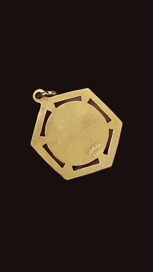Vintage yellow 14K gold Saint Christopher hexagonal frame charm