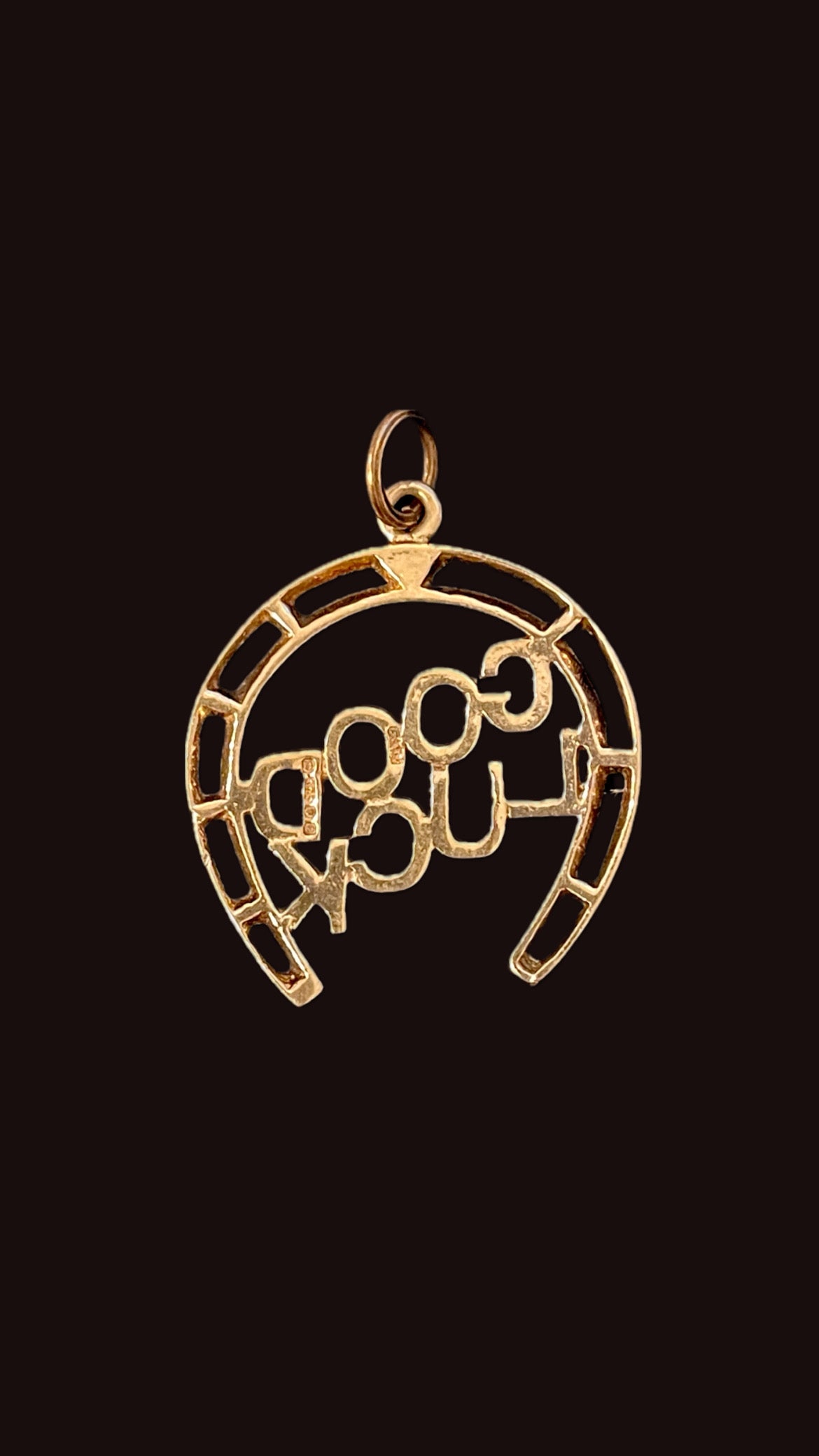 Vintage rosy yellow 9K good luck horseshoe charm