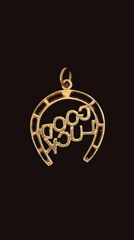 Vintage rosy yellow 9K good luck horseshoe charm