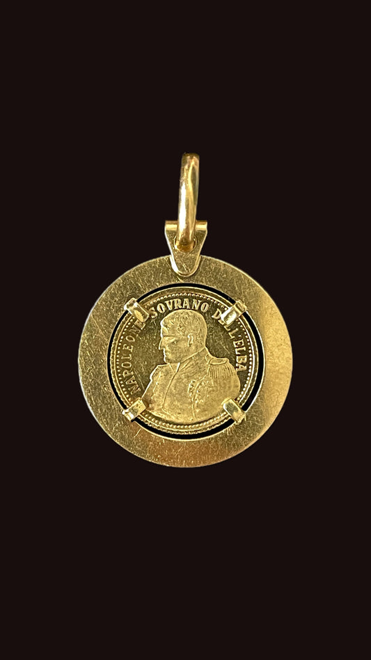 Vintage yellow 18K Napoleon coin in UnoAerre bezel charm