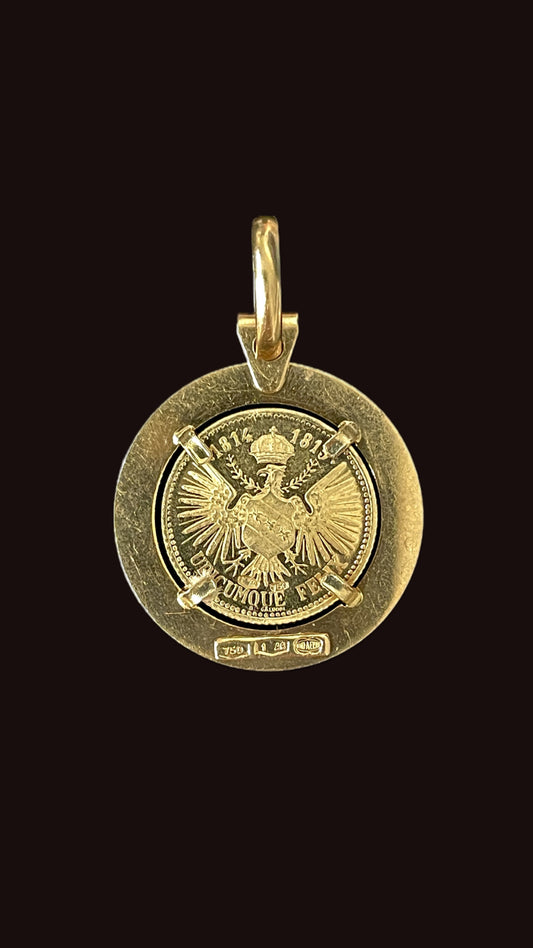 Vintage yellow 18K Napoleon coin in UnoAerre bezel charm