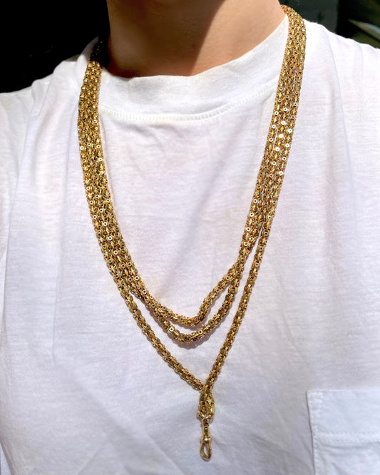 Rare Antique yellow 18K gold star cut longguard chain, 74.5 inch
