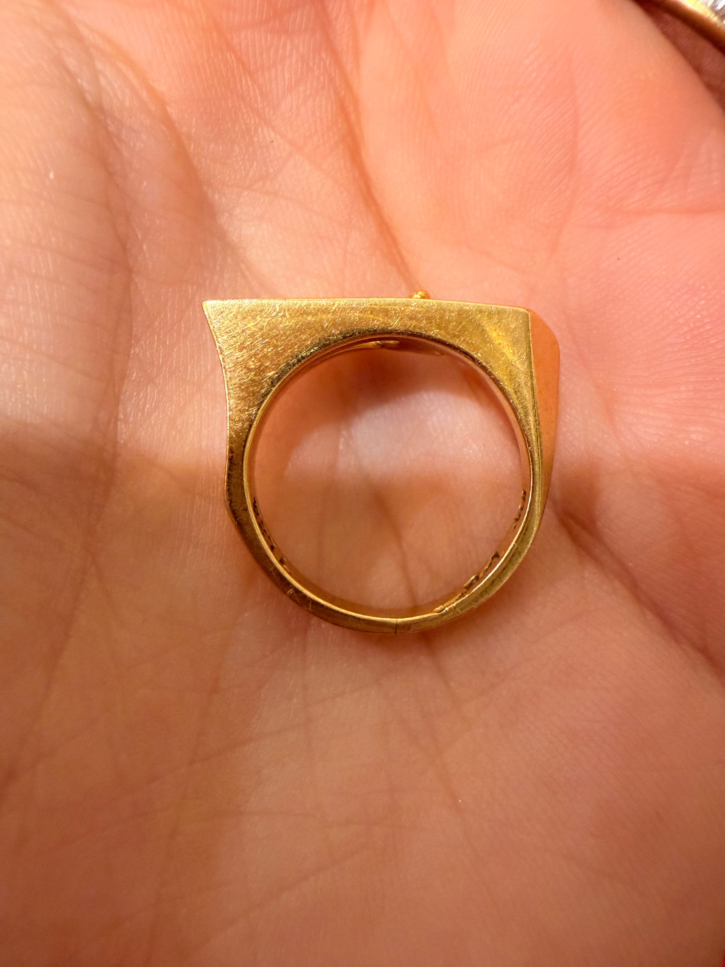 Vintage yellow 18K gold angled ring with diamond, circa 1970's, size 5