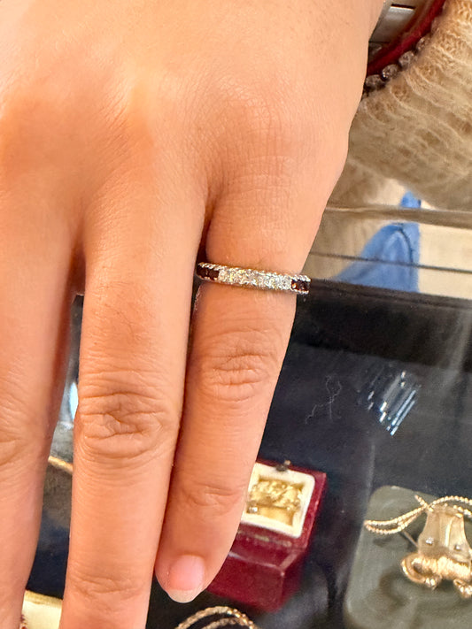 Antique white 18K garnet and diamond eternity ring, size 5.5