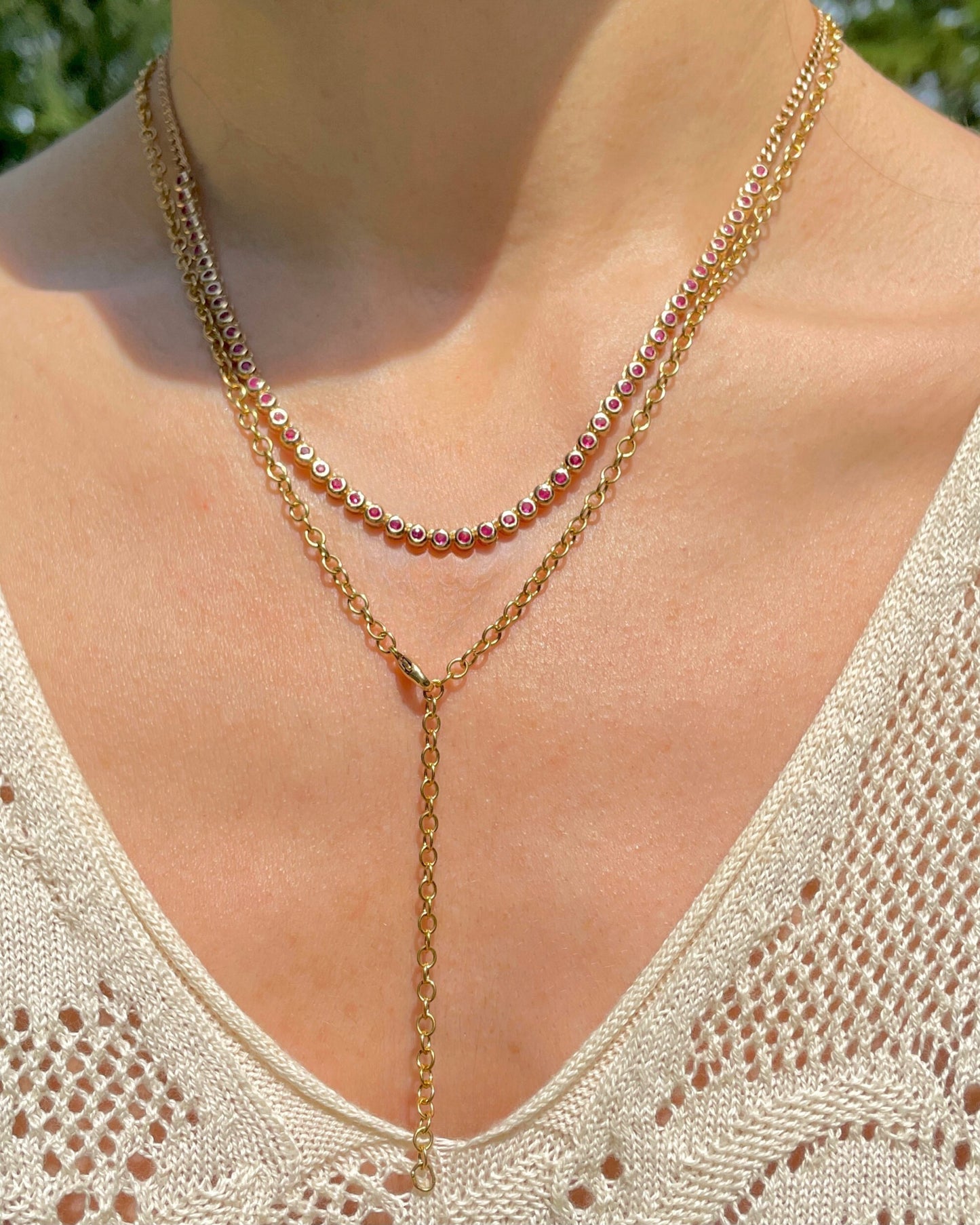Vintage yellow 14K solid round link chain, 21.75 inch adjusts to any length