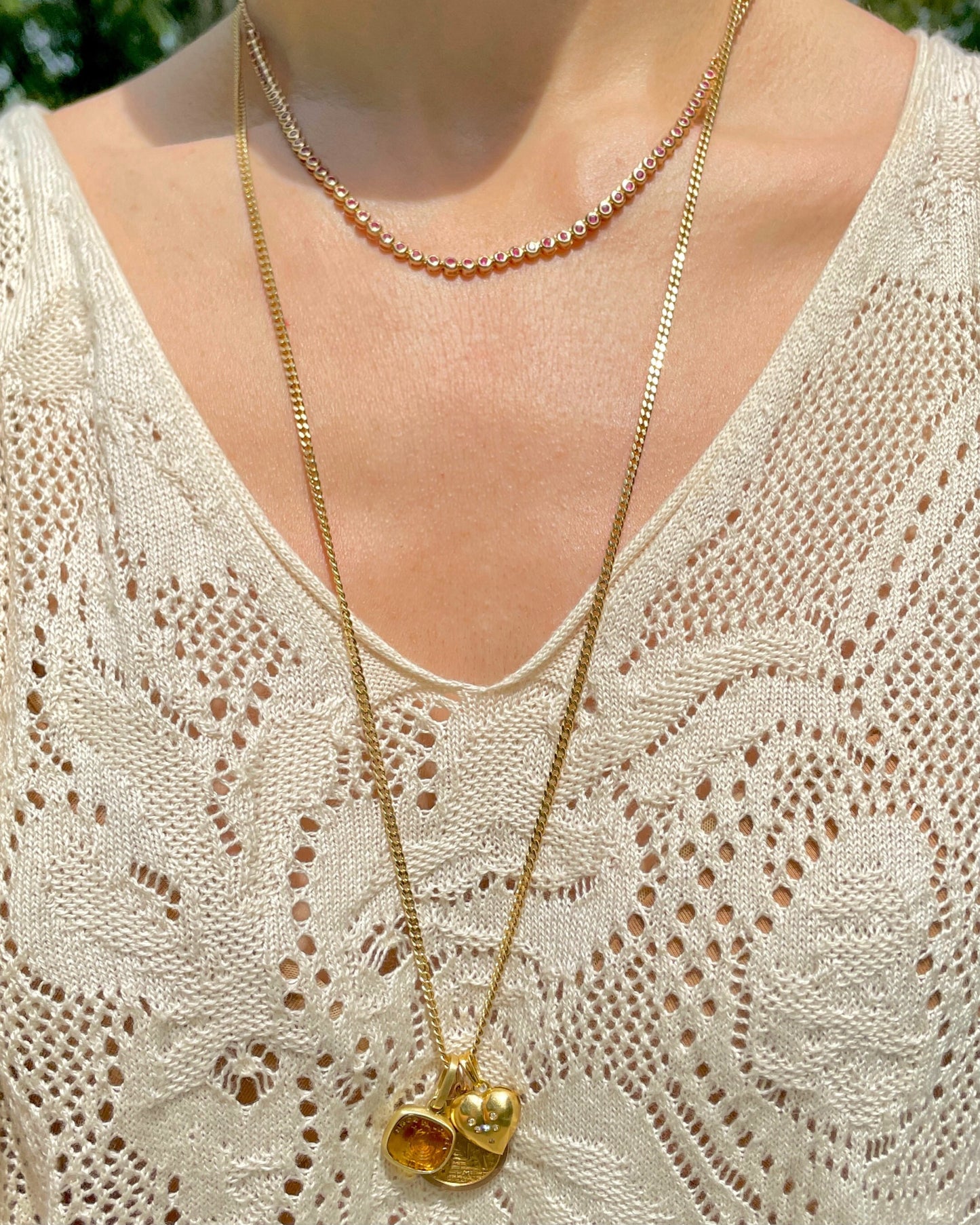 Vintage yellow 18K solid curb link chain, 28 and 1/8 inch