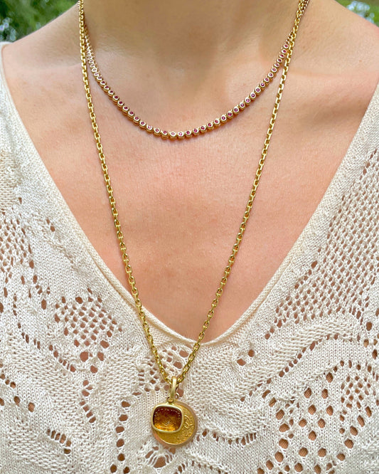 Vintage yellow 18K solid biker link chain with fancy lobster clasp, 24.5 inch