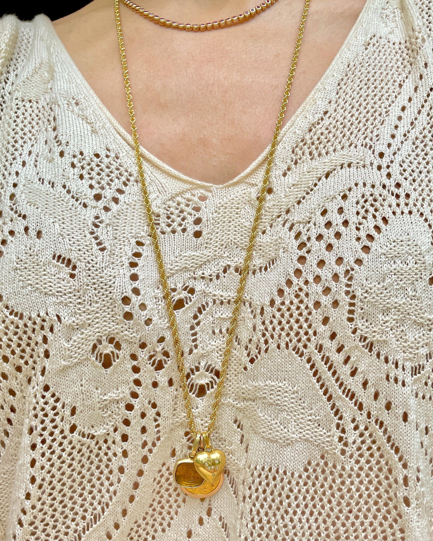 Vintage yellow 14K gold open twist link chain, 31.75 inch