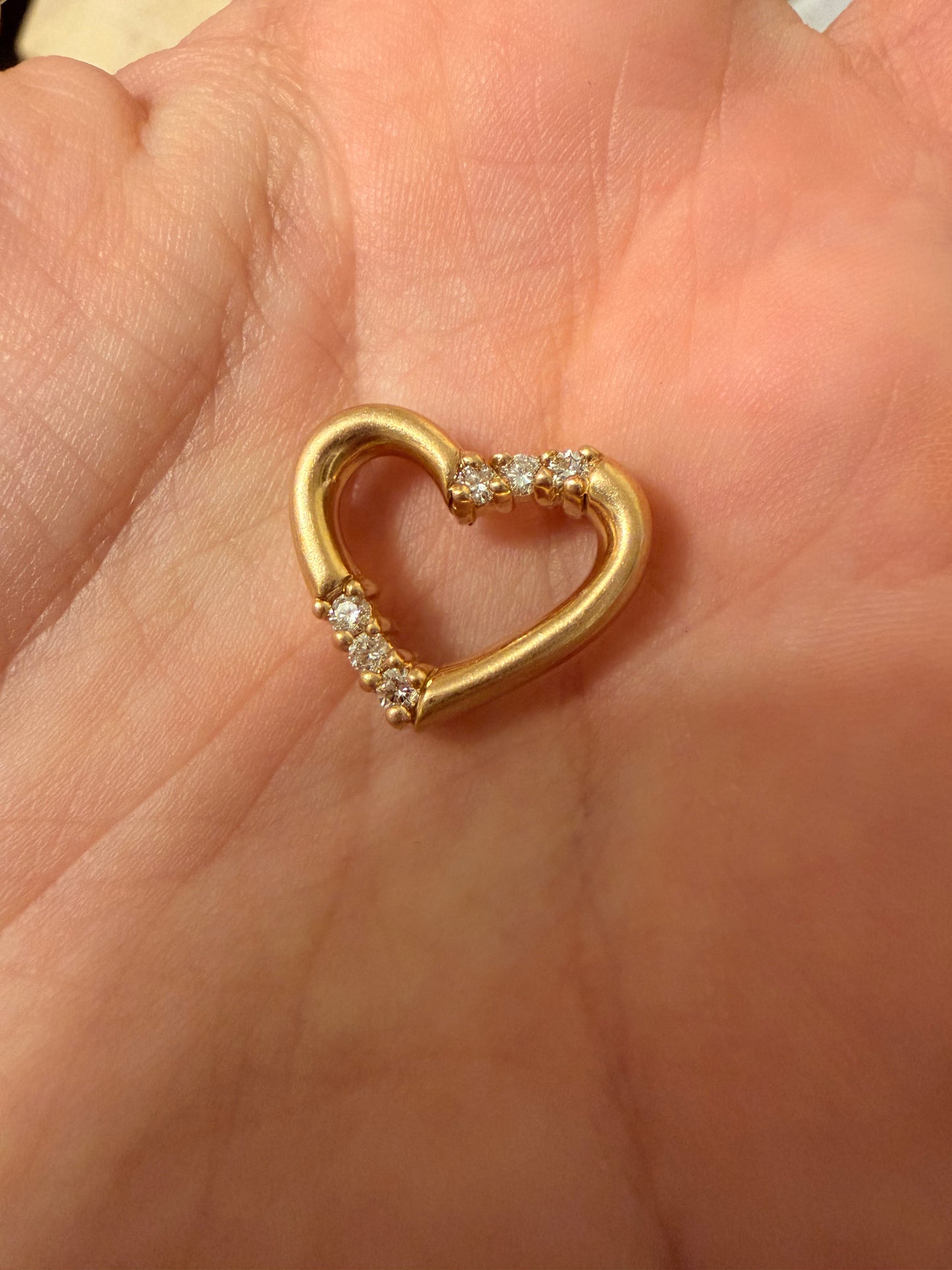 Vintage yellow 14K open heart diamond charm