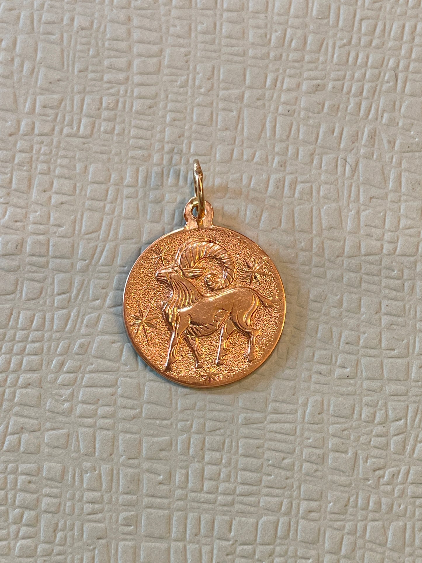 Vintage rosy yellow 14K textured Aries charm