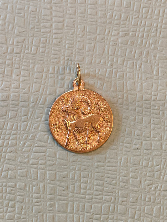 Vintage rosy yellow 14K textured Aries charm