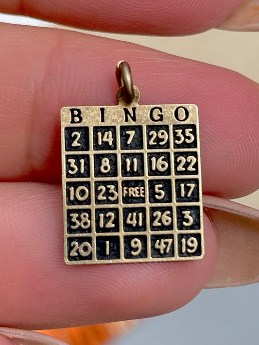 Vintage yellow 14K enamel Bingo card charm