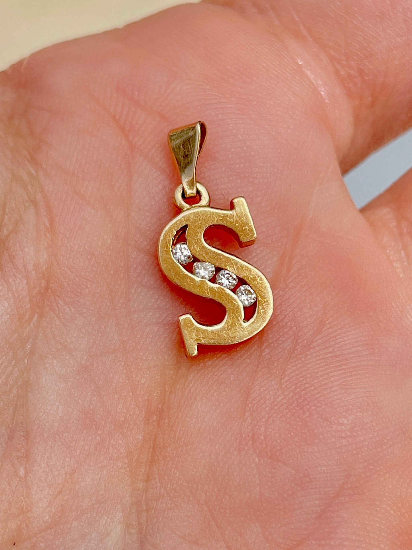 Vintage yellow 14K letter S charm with .06 ctw diamonds